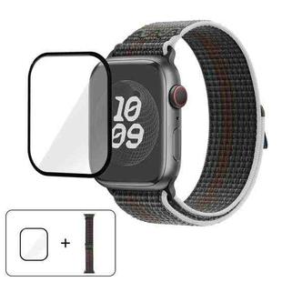 For Apple Watch Series 41mm Nylon Loop Watch Band with 3D Curved Film(Midnight Color)