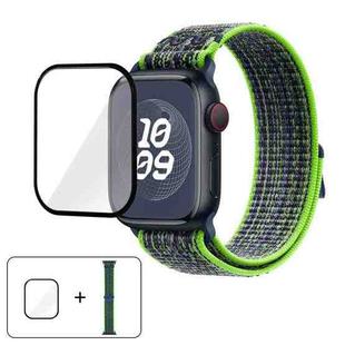 For Apple Watch Series 42mm Nylon Loop Watch Band with 3D Curved Film(Bright Green Blue)
