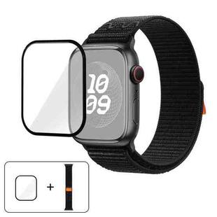 For Apple Watch Series 42mm Nylon Loop Watch Band with 3D Curved Film(Dark Black)
