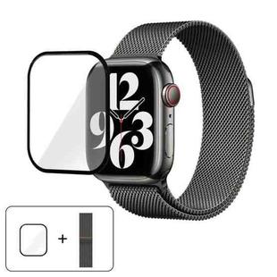 For Apple Watch Series 44mm Milanese Stainless Steel Watch Band with 3D Curved Film(Black)