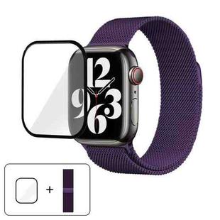 For Apple Watch Series 40mm Milanese Stainless Steel Watch Band with 3D Curved Film(Purple)
