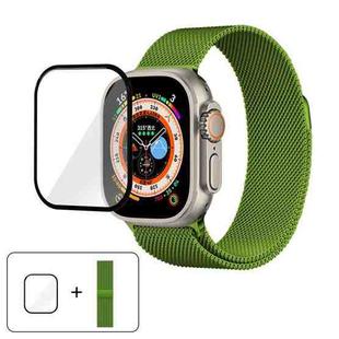 For Apple Watch Ultra 2 / 1 49mm Milanese Stainless Steel Watch Band with 3D Curved Film(Green)
