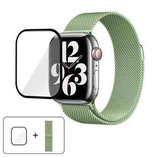 For Apple Watch Series 45mm Milanese Stainless Steel Watch Band with 3D Curved Film(Mint Green)