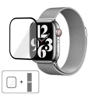 For Apple Watch Series 45mm Milanese Stainless Steel Watch Band with 3D Curved Film(Silver)