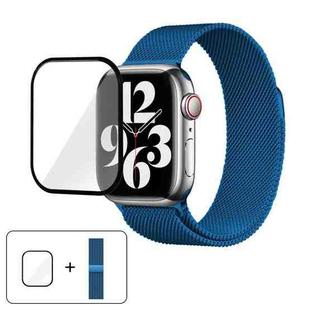 For Apple Watch Series 42mm Milanese Stainless Steel Watch Band with 3D Curved Film(Blue)