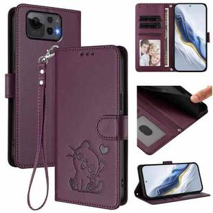 For ASUS Zenfone 12 Ultra Embossed Heart Cat Leather Phone Case with Hand Strap(Dark Purple)