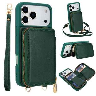For iPhone 17 Pro Max Crossbody Zipper RFID Card Bag Phone Case(Green)