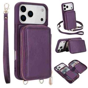 For iPhone 17 Pro Max Crossbody Zipper RFID Card Bag Phone Case(Dark Purple)
