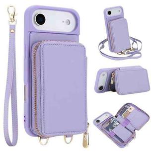 For iPhone 17 Air Crossbody Zipper RFID Card Bag Phone Case(Light Purple)