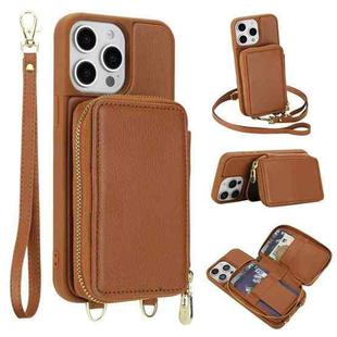 For iPhone 11 Pro Max Crossbody Zipper RFID Card Bag Phone Case(Brown)