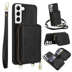 For Samsung Galaxy S22 5G Crossbody Zipper RFID Card Bag Phone Case(Black)