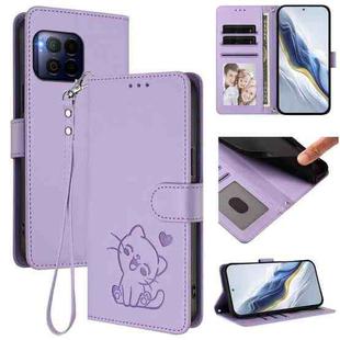 For T-Mobile Revvl 7 Pro / T Phone 2 Pro 5G Embossed Heart Cat Leather Phone Case with Hand Strap(Light Purple)