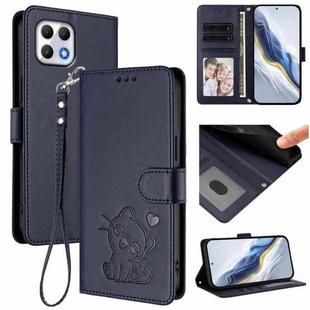 For T-Mobile Revvl 7 / T Phone 2 5G Embossed Heart Cat Leather Phone Case with Hand Strap(Blue)
