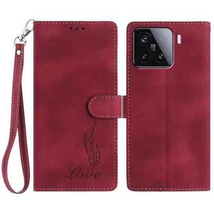 For Xiaomi 15T 5G Skin Feel Embossed Feather Leather Phone Case(Red)