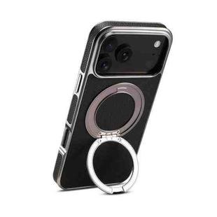 For iPhone 17 Pro Max Denior A23 Magnetic Holder Electroplating Genuine Leather Phone Case(Black)