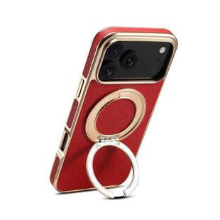For iPhone 17 Pro Max Denior A23 Magnetic Holder Electroplating Genuine Leather Phone Case(Red)