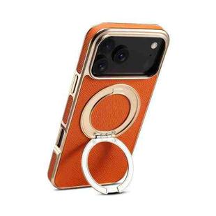 For iPhone 17 Pro Max Denior A23 Magnetic Holder Electroplating Genuine Leather Phone Case(Orange)