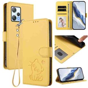 For Blackview A53 Embossed Heart Cat Leather Phone Case with Hand Strap(Yellow)