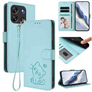 For Blackview Oscal Flat 1C Embossed Heart Cat Leather Phone Case with Hand Strap(Mint Green)