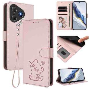 For Blackview Oscal Flat 2 / 2C Embossed Heart Cat Leather Phone Case with Hand Strap(Pink)