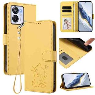For Blackview Oscal Modern 8 / Color 8 Embossed Heart Cat Leather Phone Case with Hand Strap(Yellow)
