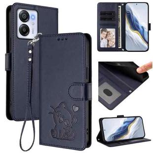 For Blackview Oscal Modern 8 / Color 8 Embossed Heart Cat Leather Phone Case with Hand Strap(Blue)