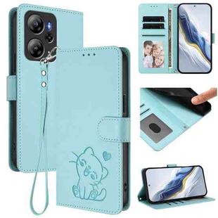 For Blackview Oscal Tiger 13 Embossed Heart Cat Leather Phone Case with Hand Strap(Mint Green)