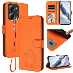For Blackview Oscal Tiger 13 Embossed Heart Cat Leather Phone Case with Hand Strap(Orange)