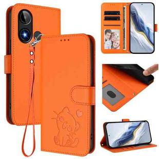 For BLU C9 Embossed Heart Cat Leather Phone Case with Hand Strap(Orange)