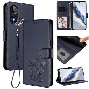 For BLU C9 Embossed Heart Cat Leather Phone Case with Hand Strap(Blue)