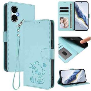 For BLU G53 Embossed Heart Cat Leather Phone Case with Strap(Mint Green)