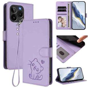 For BLU G54 Embossed Heart Cat Leather Phone Case with Hand Strap(Light Purple)