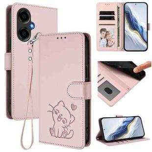 For BLU G64 Embossed Heart Cat Leather Phone Case with Hand Strap(Pink)