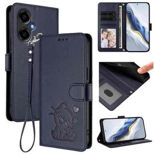 For BLU G64 Embossed Heart Cat Leather Phone Case with Hand Strap(Blue)