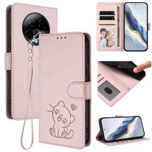 For BLU Bold K50 Embossed Heart Cat Leather Phone Case with Strap(Pink)