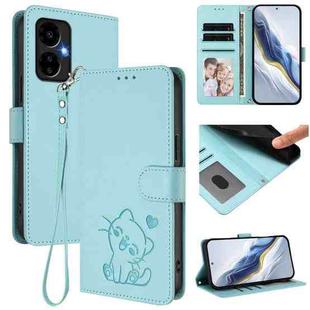 For Boost Mobile Celero 5G 2024 / 3 5G Embossed Heart Cat Leather Phone Case with Hand Strap(Mint Green)