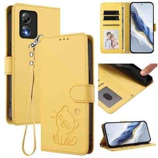 For Boost Mobile Celero 5G SC / SN339D Embossed Heart Cat Leather Phone Case with Hand Strap(Yellow)