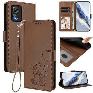 For Boost Mobile Celero 5G SC / SN339D Embossed Heart Cat Leather Phone Case with Hand Strap(Brown)