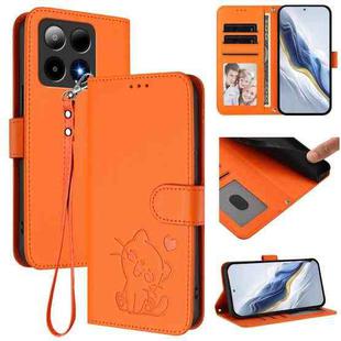 For Boost Mobile Summit 5G 2024 Embossed Heart Cat Leather Phone Case with Hand Strap(Orange)