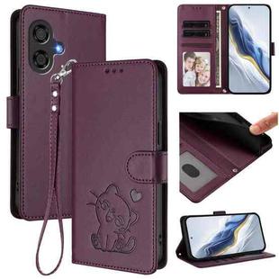 For Coolpad Cool 40i Embossed Heart Cat Leather Phone Case with Hand Strap(Dark Purple)