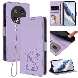 For Coolpad C16 Embossed Heart Cat Leather Phone Case with Hand Strap(Light Purple)