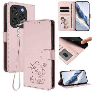 For Coolpad X100 Embossed Heart Cat Leather Phone Case with Hand Strap(Pink)