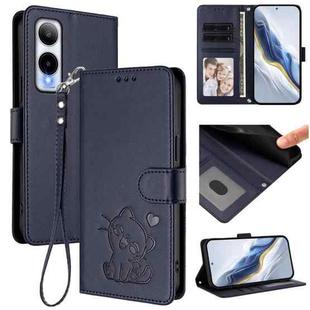 For Cricket Icon 6 / AT&T Verge Embossed Heart Cat Leather Phone Case with Hand Strap(Blue)