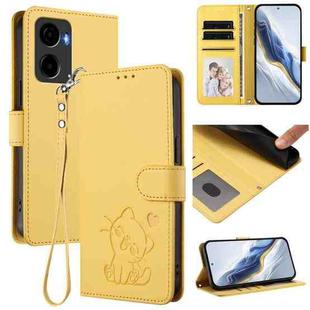 For Cricket Magic 2 5G / AT&T Propel 2 5G Embossed Heart Cat Leather Phone Case with Hand Strap(Yellow)
