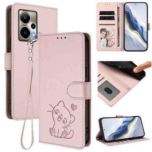 For Cricket Outlast 5G 2024 Embossed Heart Cat Leather Phone Case with Hand Strap(Pink)