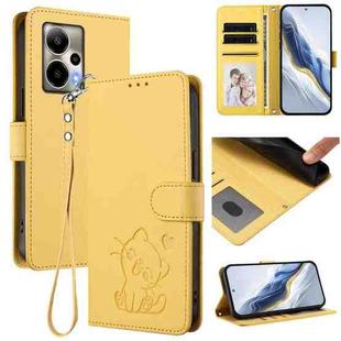 For Cricket Outlast 5G 2024 Embossed Heart Cat Leather Phone Case with Hand Strap(Yellow)