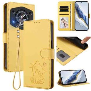 For Cubot A30 Embossed Heart Cat Leather Phone Case with Hand Strap(Yellow)