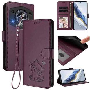 For Cubot A30 Embossed Heart Cat Leather Phone Case with Hand Strap(Dark Purple)
