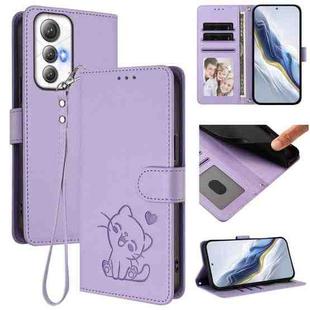 For Cubot Max 5 Embossed Heart Cat Leather Phone Case with Hand Strap(Light Purple)
