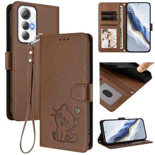 For Cubot Max 5 Embossed Heart Cat Leather Phone Case with Hand Strap(Brown)